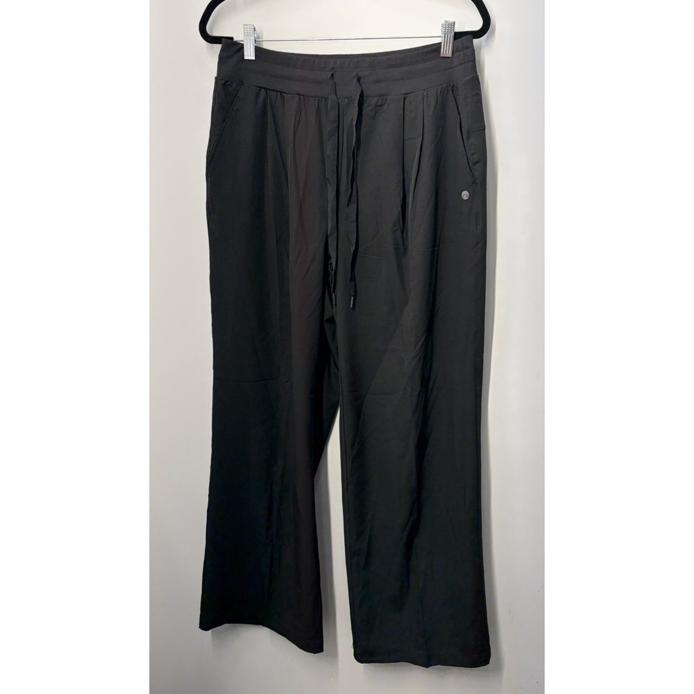 Apana Womens Black Wide Leg Active Pants Size Medium Elastic Waist Pockets